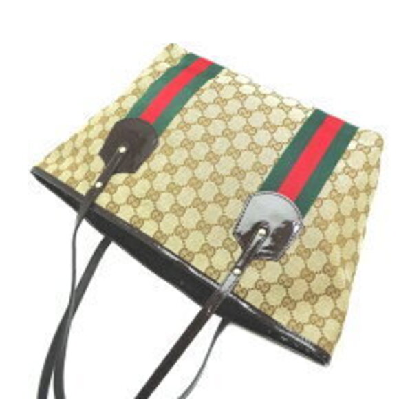 Gucci Tote Shoulder Canvas Sherry Bag GG Brown Beige - Picture 4 of 9